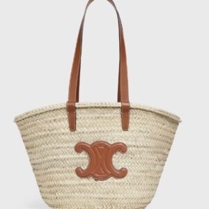 Céline triomphe rieten strandtas cognac
