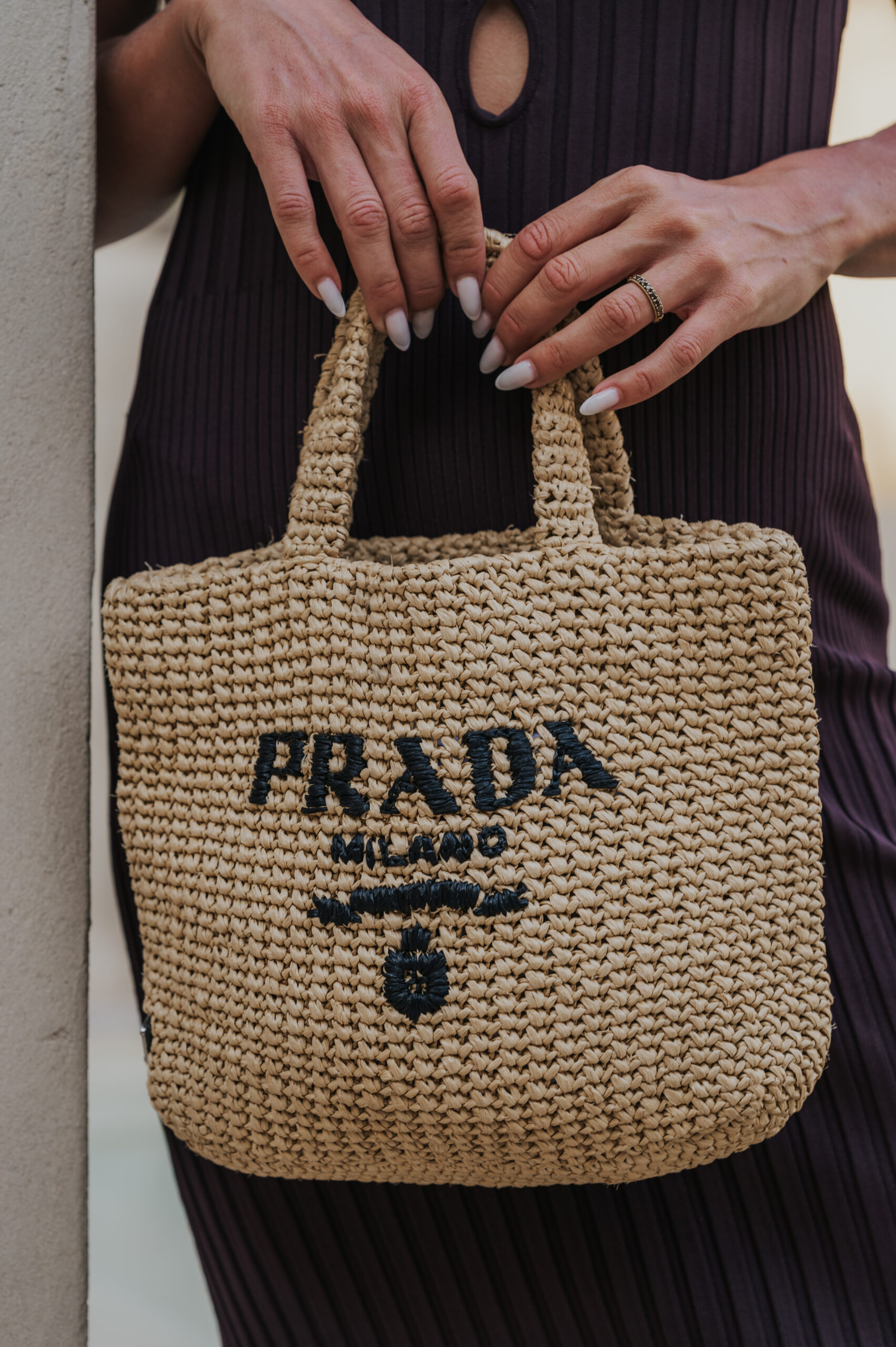 Prada raffia crochet tas